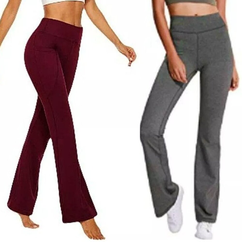 Set Of 2 MOCOLY & Chin Fun Women's Bootleg Leggings Burgundy/Gray Medium NWT - Picture 1 of 16